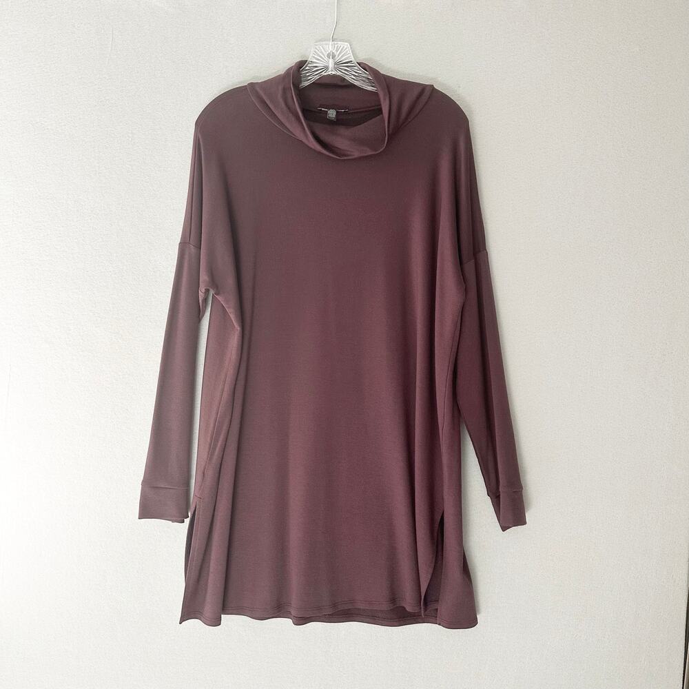 Eileen Fisher F19TTU Tencel Slouch Collar Tunic Top Dress Brown Sz M Lagenlook